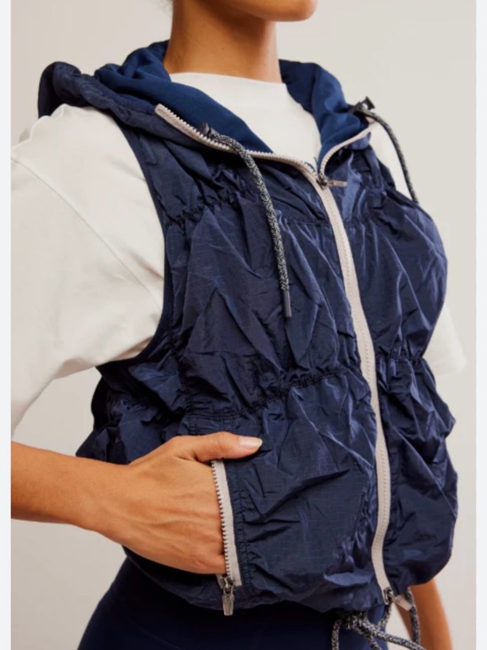 FP Movement by Free People Jackets & Blazers - Free people movement Navy Hooded Quilted Vest with Contrast Zipper